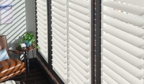 Hidden tilt louvered plantation shutters. Available at AAA Blinds of Lakeland